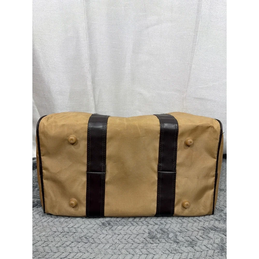 Pierre Cardin Vintage Duffle Bag Tan Nylon Brown Trim Weekender Travel Luggage